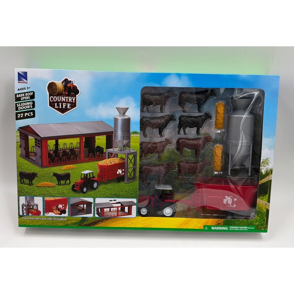 1:32 Dairy Farm Cattle / Cows With Shed‎ And Feeding Silo Playset Bonus Animals
